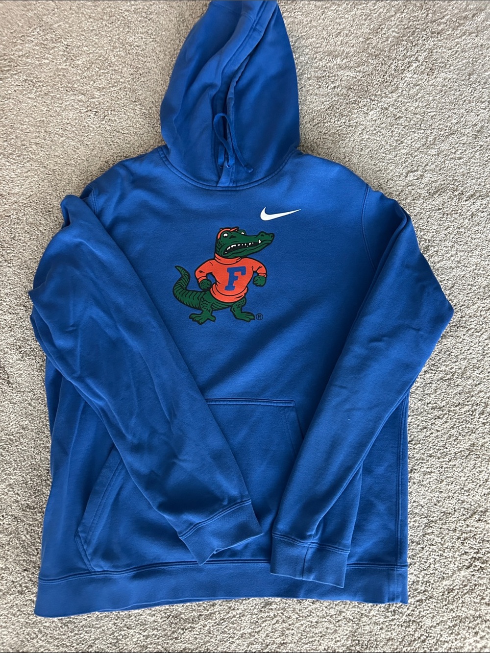 Nike Florida Royal Blue Hoodie with Green & Orange Gator Graphic Large